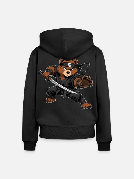 Ninja Bär mit Katana – Samurai Kämpfer - Frauen Premium Bio Zip Hoodie - Schwarz