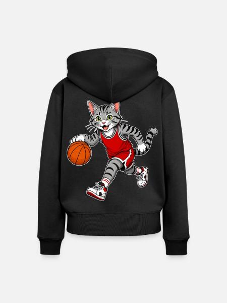 Basketball Katze – Dribbling Cat - Frauen Premium Bio Zip Hoodie - Schwarz