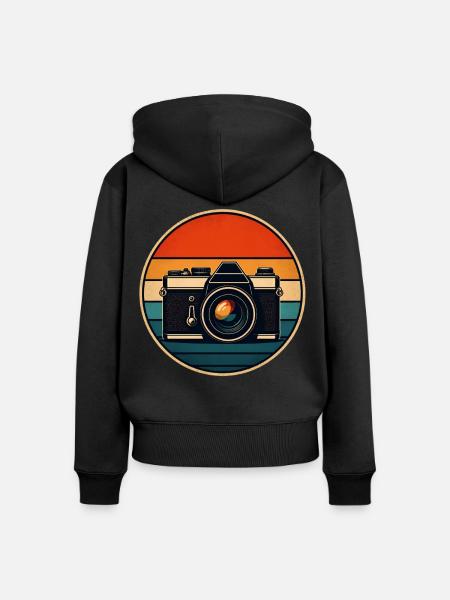 Retro Kamera Sunset Panel - Frauen Premium Bio Zip Hoodie - Schwarz