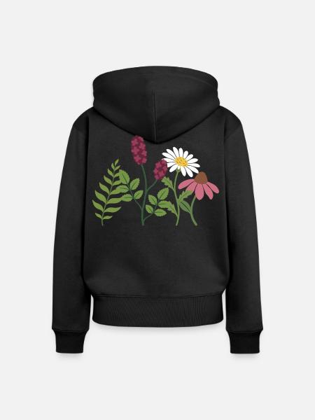 Blumenstrauß · Farn · Blumen · Blattwerk - Frauen Premium Bio Zip Hoodie - Schwarz