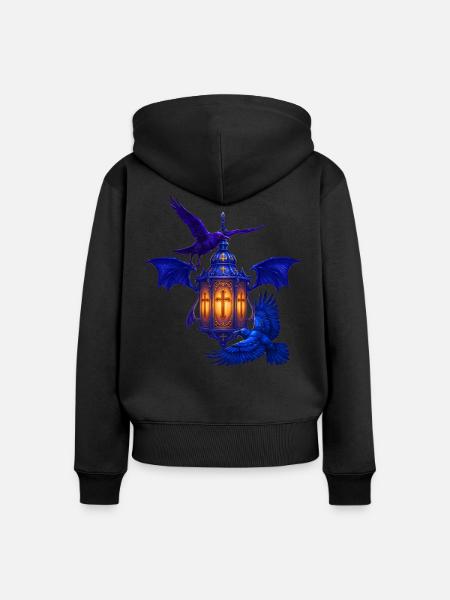 Blaues Lanternenlicht mit Raben - Frauen Premium Bio Zip Hoodie - Schwarz