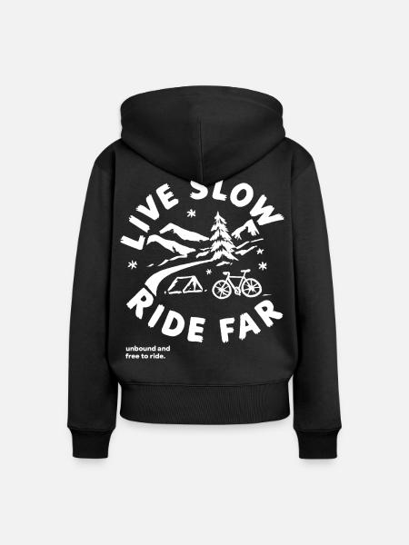 Live slow - Frauen Premium Bio Zip Hoodie - Schwarz