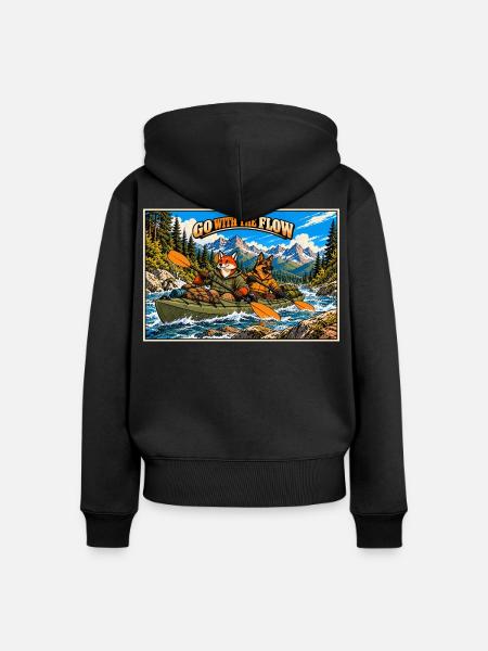 Abenteuer-Kajakfahren – Fuchs und Deutsche Schäferhund - Frauen Premium Bio Zip Hoodie - Schwarz