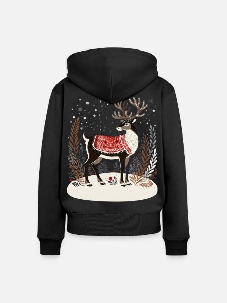Rentier-Shirt, Boho-Weihnachts-Shirt - Frauen Premium Bio Zip Hoodie - Schwarz