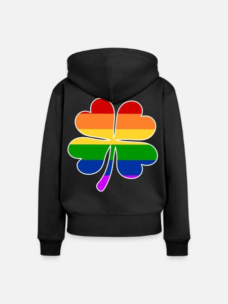 Regenbogen Flagge Vierblättriges Kleeblatt - Frauen Premium Bio Zip Hoodie - Schwarz