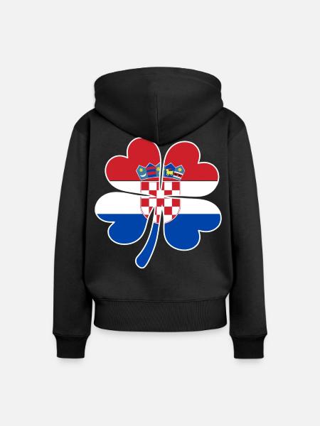 Kroatien Flagge Vierblättriges Kleeblatt - Frauen Premium Bio Zip Hoodie - Schwarz