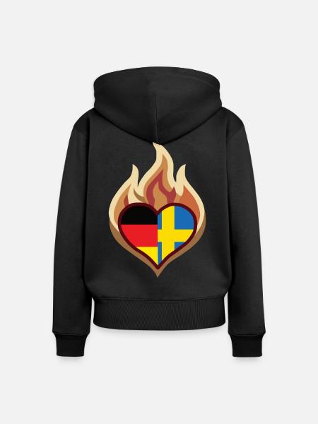 Germany Sweden Flag Heart on Fire - Frauen Premium Bio Zip Hoodie - Schwarz