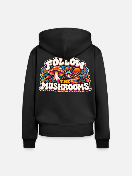 Follow the Mushrooms – Psychedelischer Pilztraum - Frauen Premium Bio Zip Hoodie - Schwarz