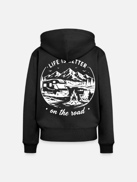 Bergroad Camperleben - Frauen Premium Bio Zip Hoodie - Schwarz
