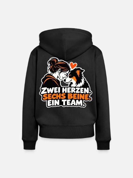 Zwei Herzen Sechs Beine Team - Frauen Premium Bio Zip Hoodie - Schwarz