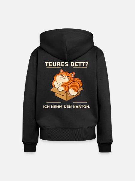 Kartonliebe Katze – Teures Bett - Frauen Premium Bio Zip Hoodie - Schwarz