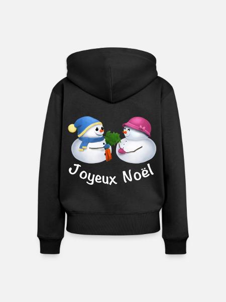 Joyeux Noël Schneemann Paar - Französisch - Frauen Premium Bio Zip Hoodie - Schwarz