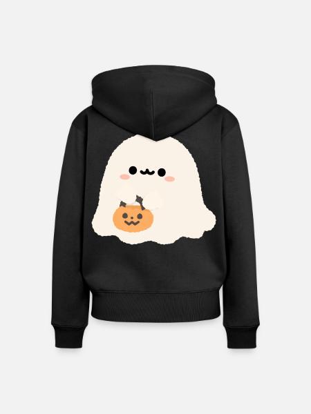 Süßer Geist mit Kürbis-Kumpel - Frauen Premium Bio Zip Hoodie - Schwarz