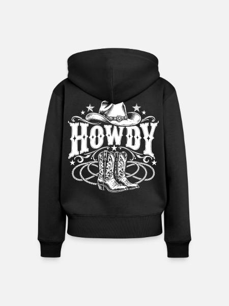 Howdy Cowboy - Frauen Premium Bio Zip Hoodie - Schwarz