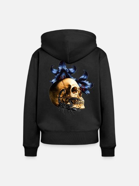 Dark Botanical Skorpion Totenkopf Shirt - Frauen Premium Bio Zip Hoodie - Schwarz
