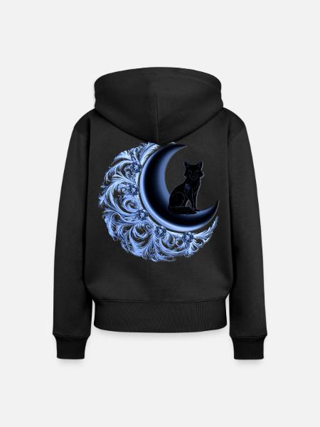 Celestial Fuchs Mond Magisch Mystic T Shirt - Frauen Premium Bio Zip Hoodie - Schwarz