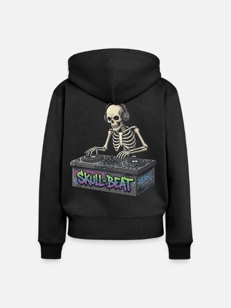 Skelettartiger DJ Skull Beat - Frauen Premium Bio Zip Hoodie - Schwarz