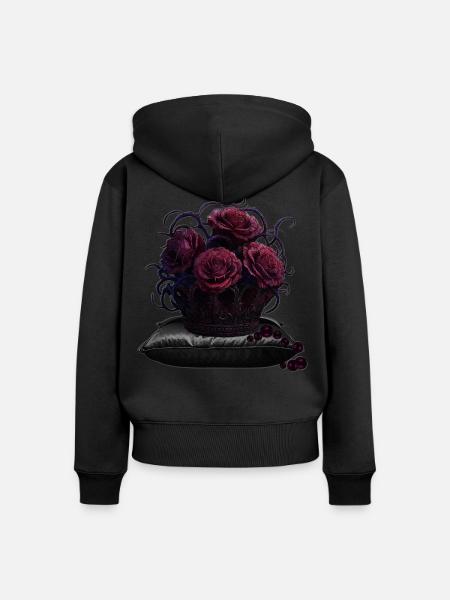 Dark Romance Rosen & Dornenkrone T-Shirt - Frauen Premium Bio Zip Hoodie - Schwarz