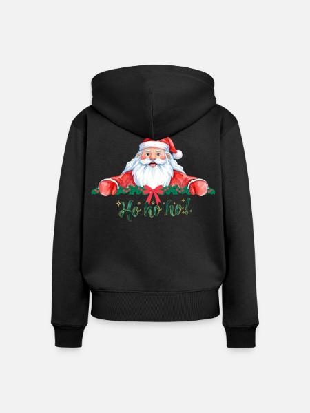 Ho Ho Ho Weihnachtsmann - Frauen Premium Bio Zip Hoodie - Schwarz