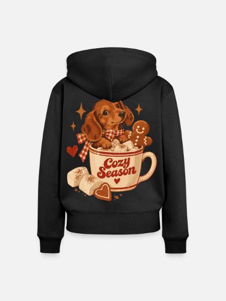 Cozy Season Dachshund - Frauen Premium Bio Zip Hoodie - Schwarz