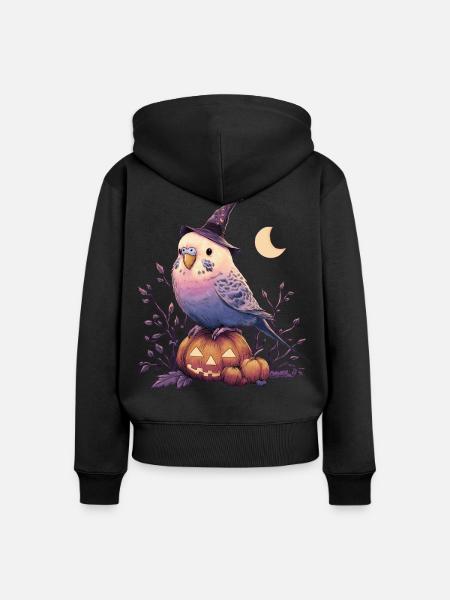 Wellensittich Halloween - Frauen Premium Bio Zip Hoodie - Schwarz