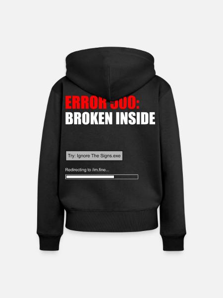FEHLER 500 — INNEN GEBROCHEN - Frauen Premium Bio Zip Hoodie - Schwarz
