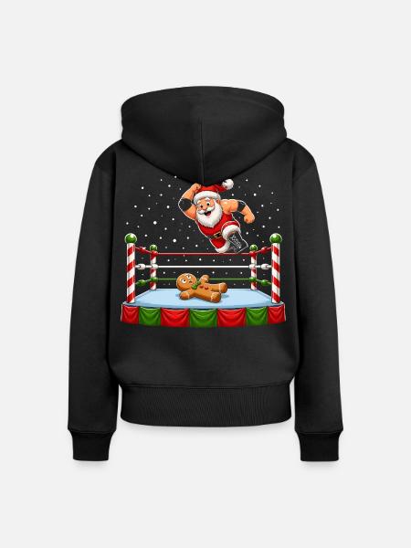 Weihnachtsmann ringt mit Lebkuchenmann – Lustiges  - Frauen Premium Bio Zip Hoodie - Schwarz