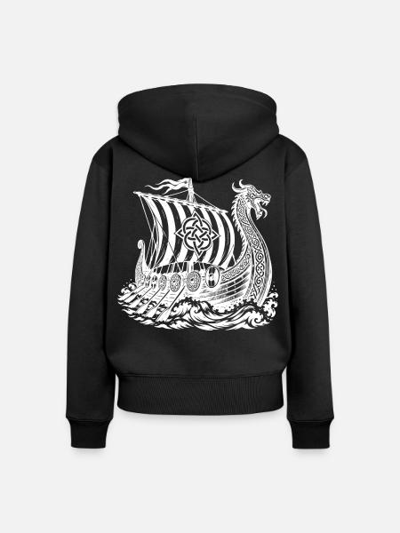 Wikinger-Drakkar-Langschiff mit Drachen-Bug - Frauen Premium Bio Zip Hoodie - Schwarz