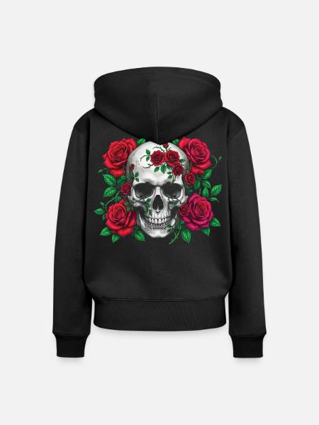 Totenkopf mit Rosen - Frauen Premium Bio Zip Hoodie - Schwarz