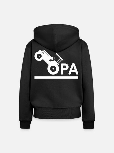 Opa mit Traktor – Weiß - Frauen Premium Bio Zip Hoodie - Schwarz