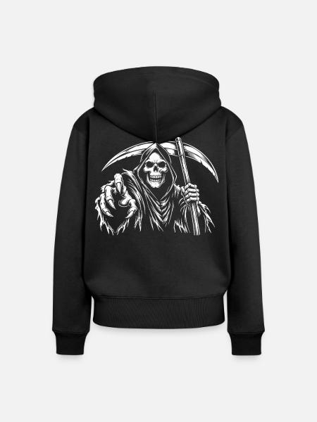 Halloween Skelett Sensenmann - Frauen Premium Bio Zip Hoodie - Schwarz