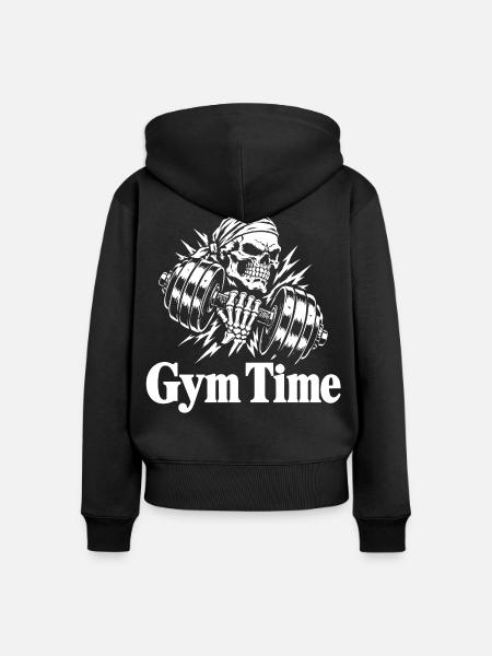 Skull mit Kurzhantel - Frauen Premium Bio Zip Hoodie - Schwarz