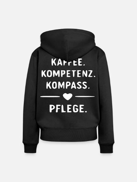 Kaffee Kompass Pflege Kompetenz - Frauen Premium Bio Zip Hoodie - Schwarz