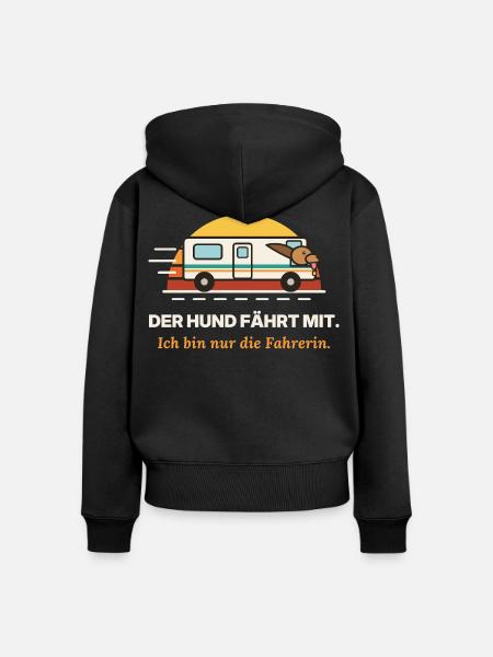 Hund im Wohnmobil: Fahrerin-Witz - Frauen Premium Bio Zip Hoodie - Schwarz