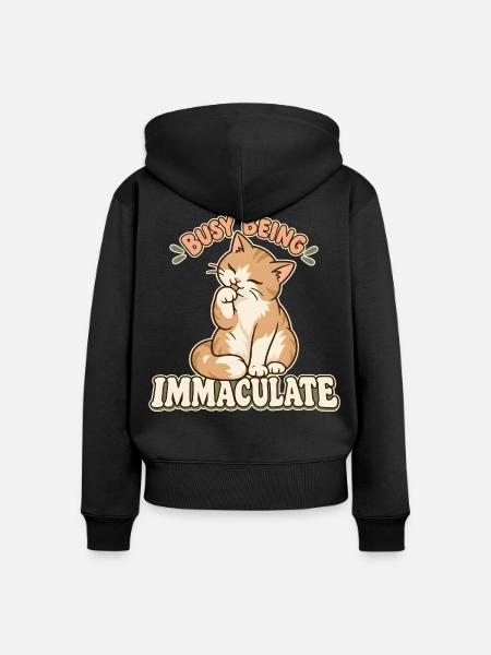 Katze bei der gründlichen Pfotenwäsche - Frauen Premium Bio Zip Hoodie - Schwarz