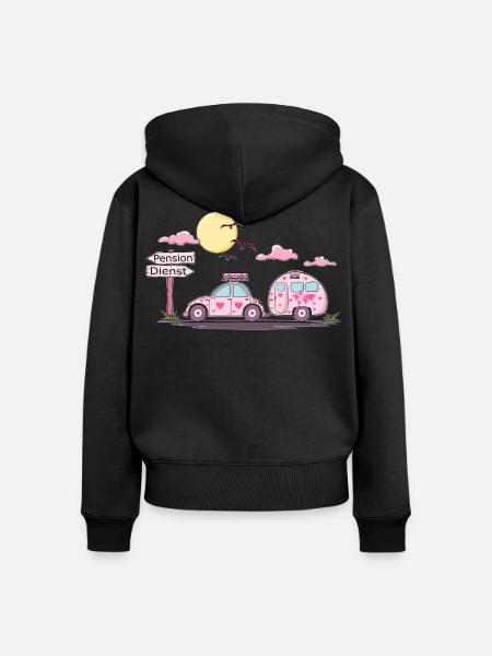 Auto mit Anhänger Pension Schild - Frauen Premium Bio Zip Hoodie - Schwarz
