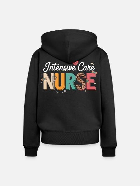 Intensive Care Nurse Farbenfroh - Frauen Premium Bio Zip Hoodie - Schwarz
