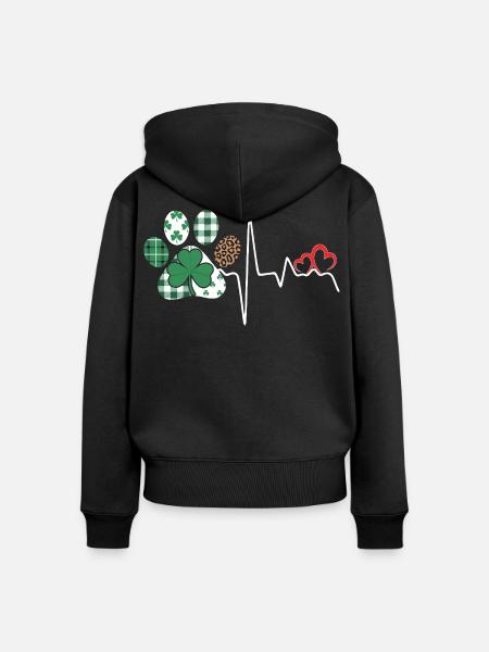 Kleeblatt Rhythmus Herzschlag - Frauen Premium Bio Zip Hoodie - Schwarz
