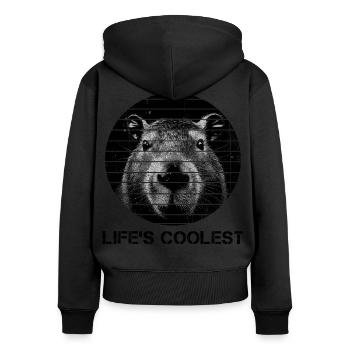 Capybara Life's Coolest Wasserschwein - Frauen Premium Bio Zip Hoodie - Schwarz - Hinten - Julia (174cm)