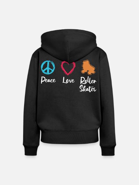 Frieden Liebe Rollerskates - Frauen Premium Bio Zip Hoodie - Schwarz