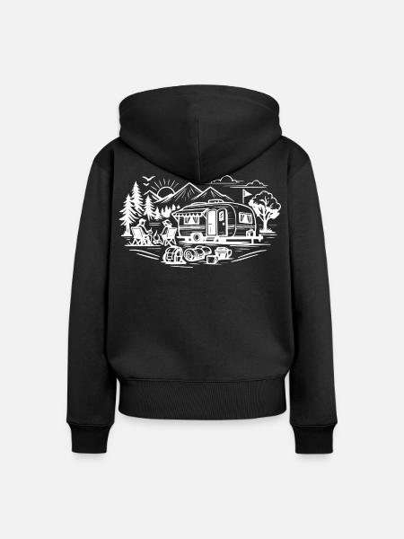 Camping Anhaenger Landschaft  - Frauen Premium Bio Zip Hoodie - Schwarz