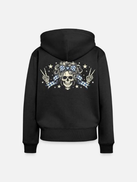 Schädel mit Karo Band - Frauen Premium Bio Zip Hoodie - Schwarz