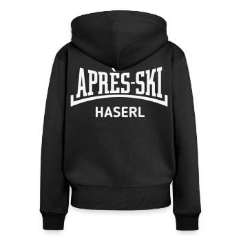 Après-Ski Haserl (Skihase / Konkav / White) - Frauen Premium Bio Zip Hoodie - Schwarz - Hinten - Julia (174cm)