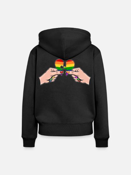 Frauenhände Herzpuzzle Regenbogen - Frauen Premium Bio Zip Hoodie - Schwarz