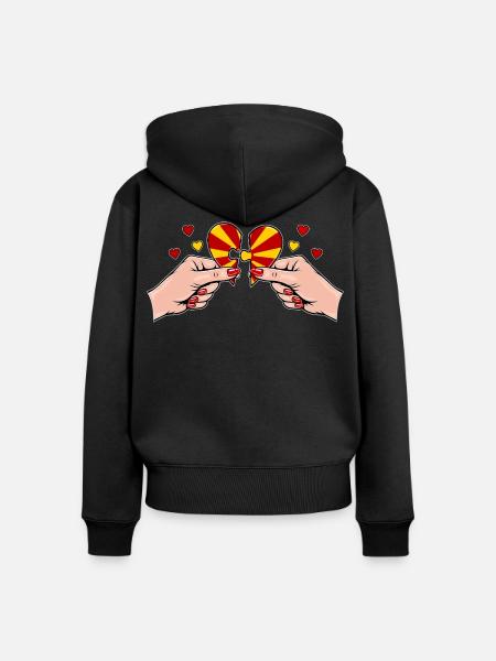Mazedonien Frauenhände Herzpuzzle - Frauen Premium Bio Zip Hoodie - Schwarz