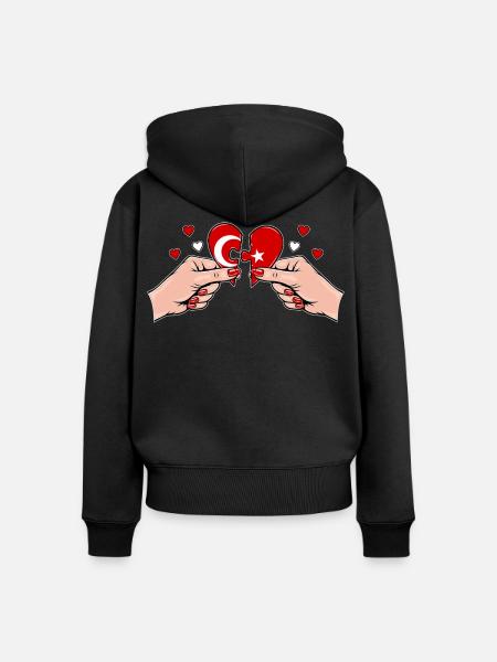 Türkei Frauenhände Herzpuzzle - Frauen Premium Bio Zip Hoodie - Schwarz