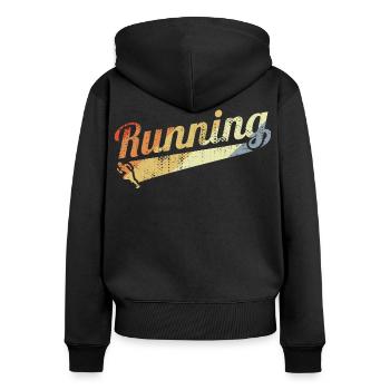 Vintage Laufen - Frauen Premium Bio Zip Hoodie - Schwarz - Hinten - Julia (174cm)