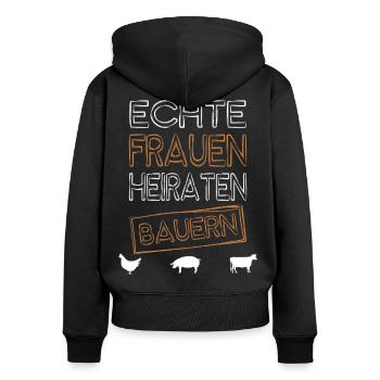 real women marry farmers - Women's Premium Organic Zip Hoodie - black - Back - Julia (174cm)