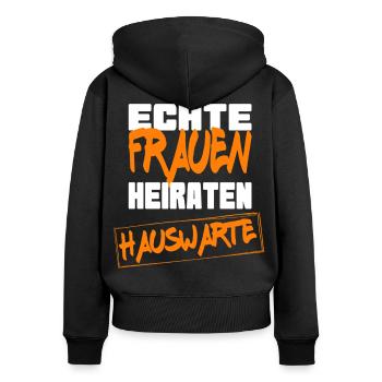 Real Women Marry Caretaker - Women's Premium Organic Zip Hoodie - black - Back - Julia (174cm)