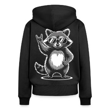 Rock 'n' Roll Waschbär Pommesgabel - Frauen Premium Bio Zip Hoodie - Schwarz - Hinten - Julia (174cm)